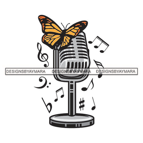 Butterfly Singing Song Listening Music Lover Professional Mic Lovers Listen Tattoo SVG JPG PNG Vector Clipart Cricut Silhouette Cut Cutting
