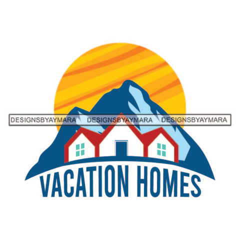 Vacation Homes Mountains Hills Mountain Hill Home House Window Door Holidays Sun Tattoo SVG JPG PNG Vector Clipart Cricut Silhouette Cut Cutting