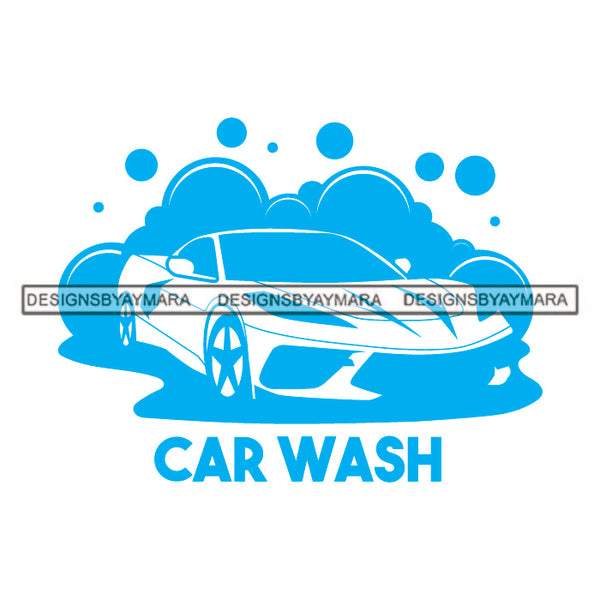 Blue Car Wash Front View Sports Car Service Station Dripping Paint Tattoo SVG JPG PNG Vector Clipart Cricut Silhouette Cut Cutting