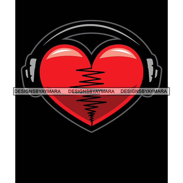 Headphones Music Lover Heart Passion Tattoo Ideas Element Frequency Designs For T-Shirt and Other Products SVG PNG JPG Cutting Files For Silhouette Cricut and More!