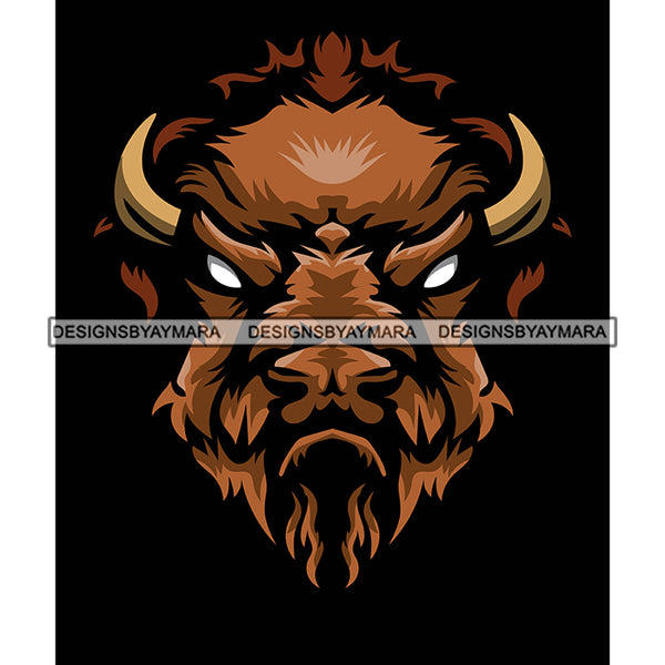 Buffalo Head Bull Wild Animal Mammal Angry Domestic Taurus Horned Mascot Strength Power Designs For T-Shirt and Other Products SVG PNG JPG Cutting Files For Silhouette Cricut and More!