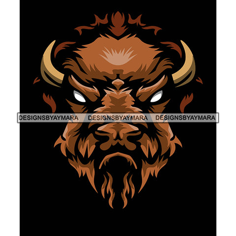 Buffalo Head Bull Wild Animal Mammal Angry Domestic Taurus Horned Mascot Strength Power Designs For T-Shirt and Other Products SVG PNG JPG Cutting Files For Silhouette Cricut and More!