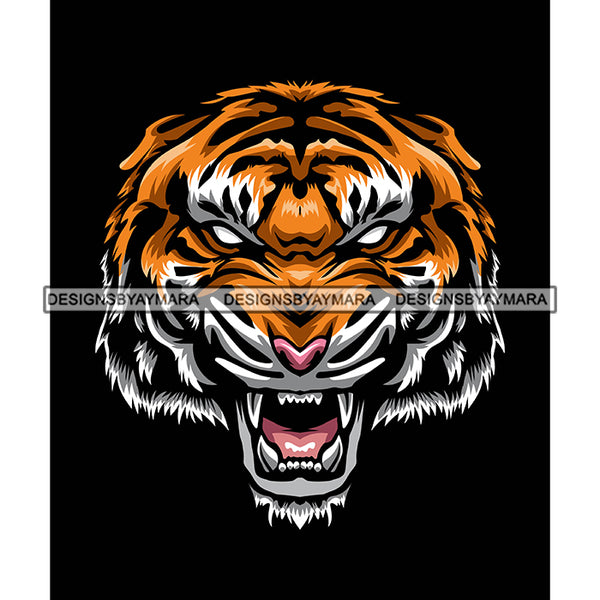 Tiger Bengal Face Growling Animal Wild Mammal Jungle Aggressive Beast Designs For T-Shirt and Other Products SVG PNG JPG Cutting Files For Silhouette Cricut and More!