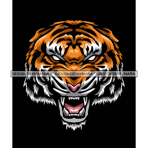 Tiger Bengal Face Growling Animal Wild Mammal Jungle Aggressive Beast Designs For T-Shirt and Other Products SVG PNG JPG Cutting Files For Silhouette Cricut and More!