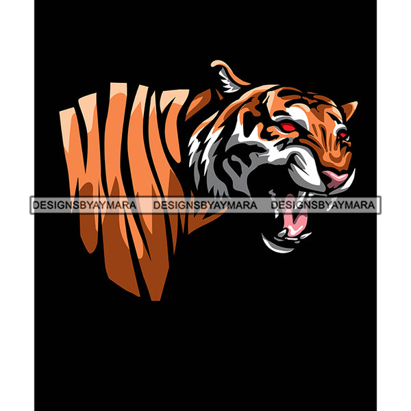 Tiger Bengal Head Growling Animal Wildlife Mammal Aggressive Power Strength Designs For T-Shirt and Other Products SVG PNG JPG Cutting Files For Silhouette Cricut and More!