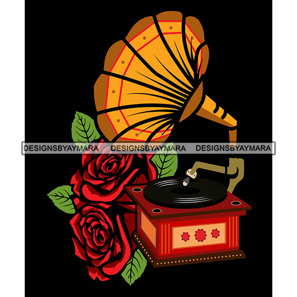 Phonograph Audio Music Sound Vintage Retro Design Gramophone Antique Old Equipment Classic Tattoo Designs For T-Shirt and Other Products SVG PNG JPG Cutting Files For Silhouette Cricut and More!