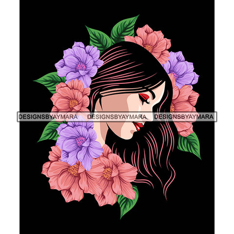 Beautiful Woman Surround Flowers Caucasian Classy Lady Designs For T-Shirt and Other Products SVG PNG JPG Cutting Files For Silhouette Cricut and More!