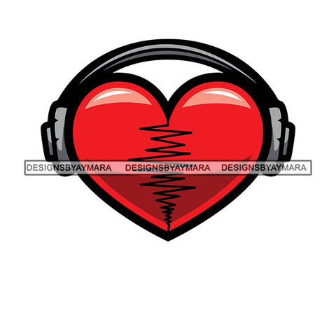 Headphones Music Lover Heart Passion Tattoo Ideas Element Frequency Designs For T-Shirt and Other Products SVG PNG JPG Cutting Files For Silhouette Cricut and More!