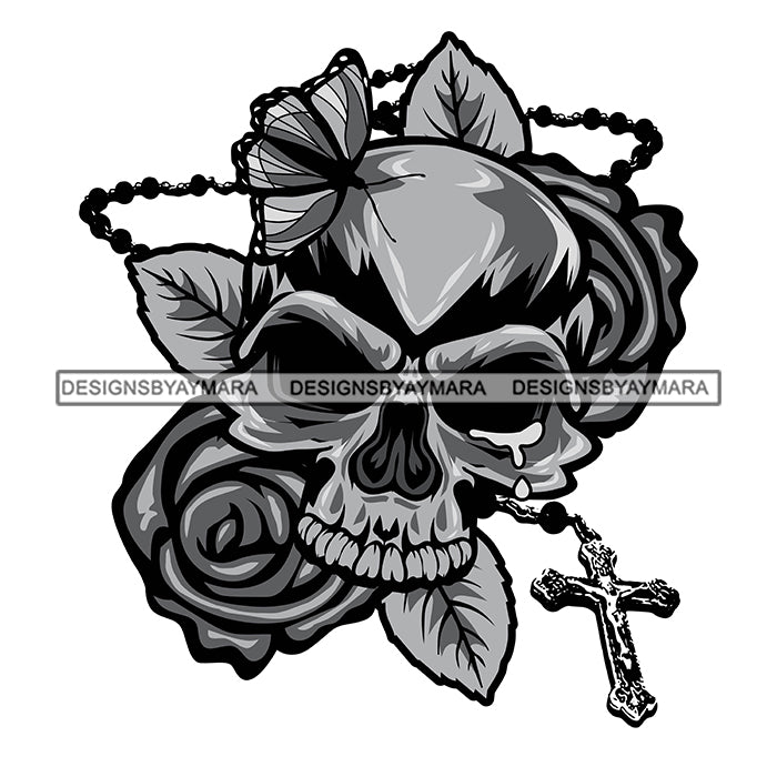 Skull Tattoo Death Dead Head Skeleton Cross Tear Butterfly Designs For ...