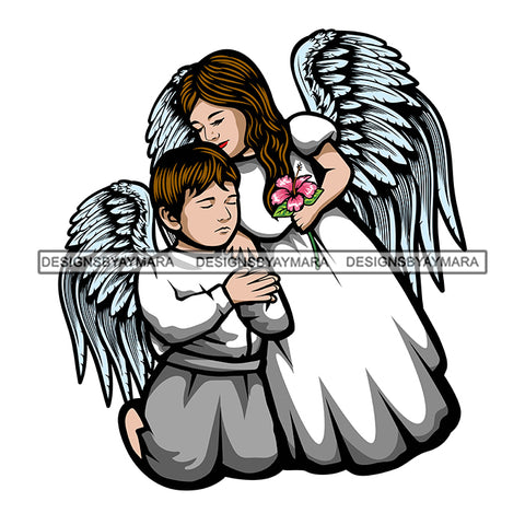 Angels Angel Boy Girl Feather Wings Heaven Tattoo Love Brother Sister Designs For T-Shirt and Other Products SVG PNG JPG Cutting Files For Silhouette Cricut and More!