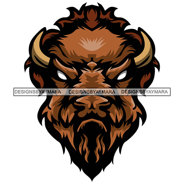 Buffalo Head Bull Wild Animal Mammal Angry Domestic Taurus Horned Mascot Strength Power Designs For T-Shirt and Other Products SVG PNG JPG Cutting Files For Silhouette Cricut and More!