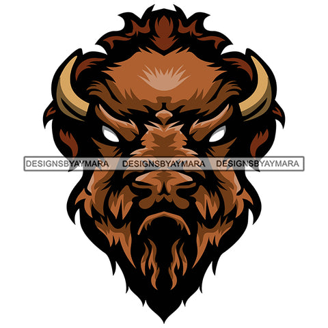 Buffalo Head Bull Wild Animal Mammal Angry Domestic Taurus Horned Mascot Strength Power Designs For T-Shirt and Other Products SVG PNG JPG Cutting Files For Silhouette Cricut and More!