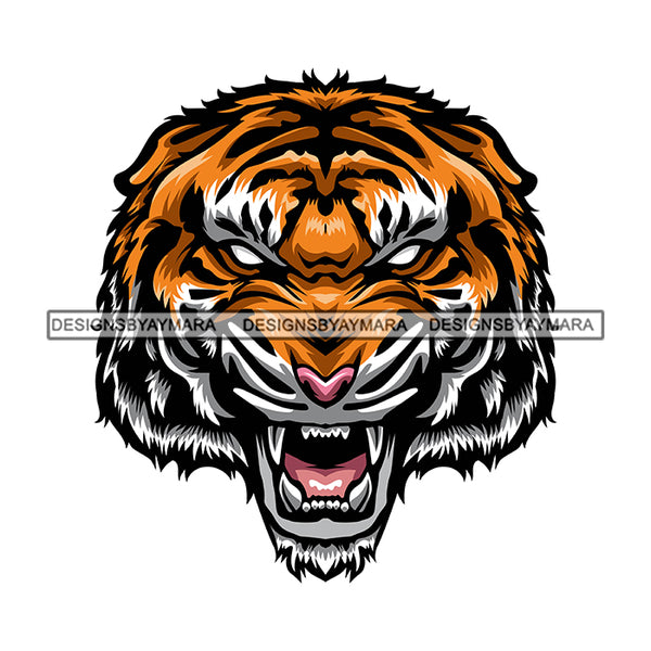 Tiger Bengal Face Growling Animal Wild Mammal Jungle Aggressive Beast Designs For T-Shirt and Other Products SVG PNG JPG Cutting Files For Silhouette Cricut and More!