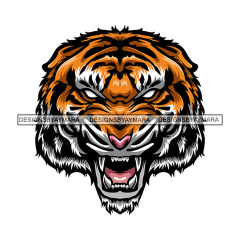 Tiger Bengal Face Growling Animal Wild Mammal Jungle Aggressive Beast Designs For T-Shirt and Other Products SVG PNG JPG Cutting Files For Silhouette Cricut and More!