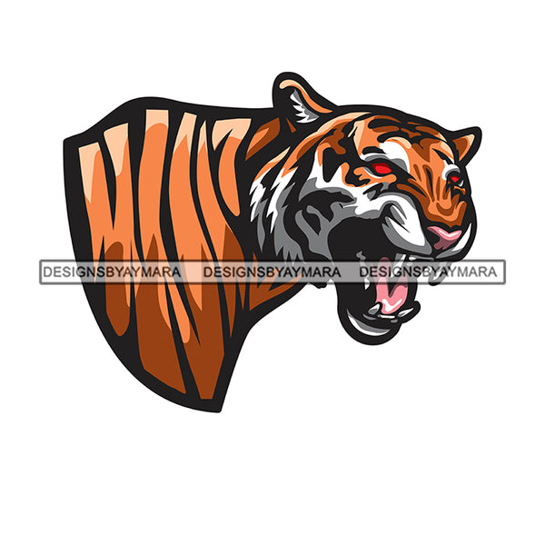 Tiger Bengal Head Growling Animal Wildlife Mammal Aggressive Power Strength Designs For T-Shirt and Other Products SVG PNG JPG Cutting Files For Silhouette Cricut and More!