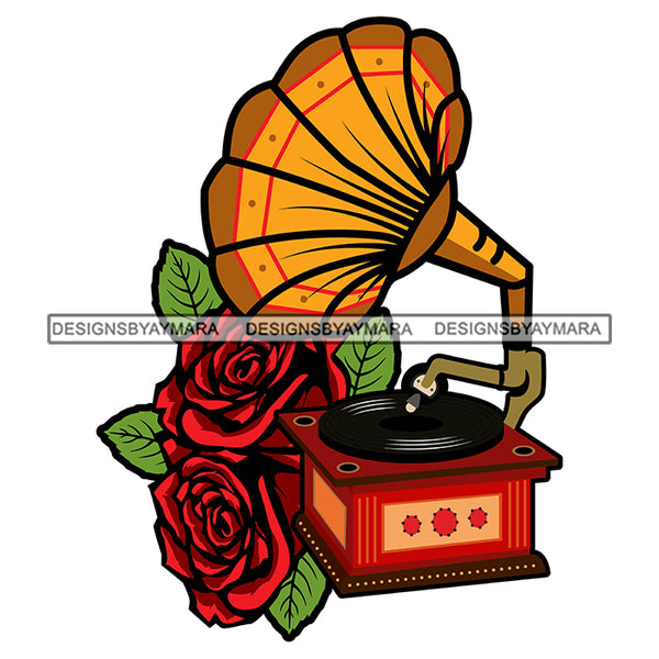 Phonograph Audio Music Sound Vintage Retro Design Gramophone Antique Old Equipment Classic Tattoo Designs For T-Shirt and Other Products SVG PNG JPG Cutting Files For Silhouette Cricut and More!