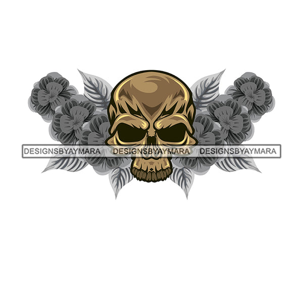 Skull Tattoo Skeleton Head Flower Death Dead Designs For T-Shirt and Other Products SVG PNG JPG Cutting Files For Silhouette Cricut and More!