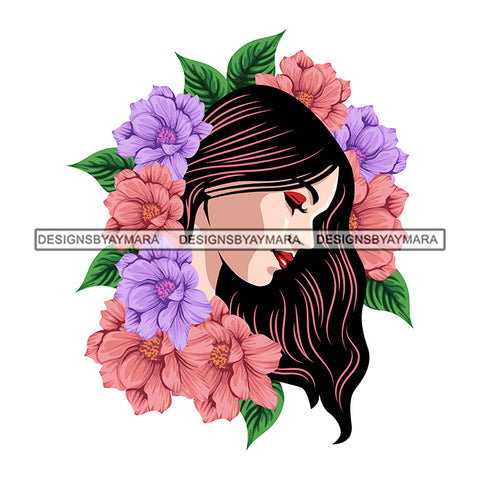 Beautiful Woman Surround Flowers Caucasian Classy Lady Designs For T-Shirt and Other Products SVG PNG JPG Cutting Files For Silhouette Cricut and More!