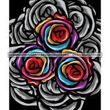 Colorful Flowers Rose Flower Black Background Tattoo SVG JPG PNG Vector Clipart Cricut Silhouette Cut Cutting