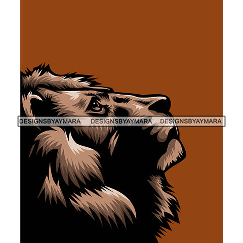 Lion Face Open Eyes Seeing Sky Dangerous Scary Animals Animal Orange Background Tattoo SVG JPG PNG Vector Clipart Cricut Silhouette Cut Cutting