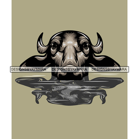 Black Cow In Water Taking Bath Shower Face Dangerous Scary Animals Animal Jungle Forest Tattoo SVG JPG PNG Vector Clipart Cricut Silhouette Cut Cutting