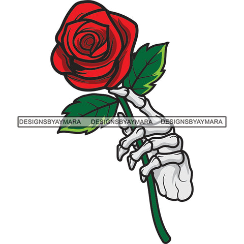 Skull Hands Holding Roses Flower Love Tattoos Ideas SVG PNG JPG Cut Files For Silhouette Cricut and More!