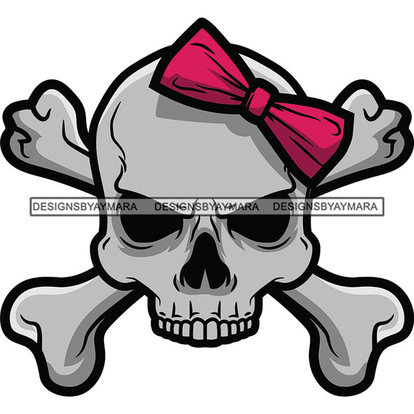 Cute Female Skull Bow Head Skeleton Dead Death Tattoo Ideas SVG PNG JPG Cut Files For Silhouette Cricut and More!