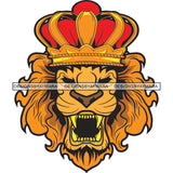 King Lion Head Gold Crown Growling Power Aggressive Animal Nature SVG PNG JPG Cut Files For Silhouette Cricut and More!