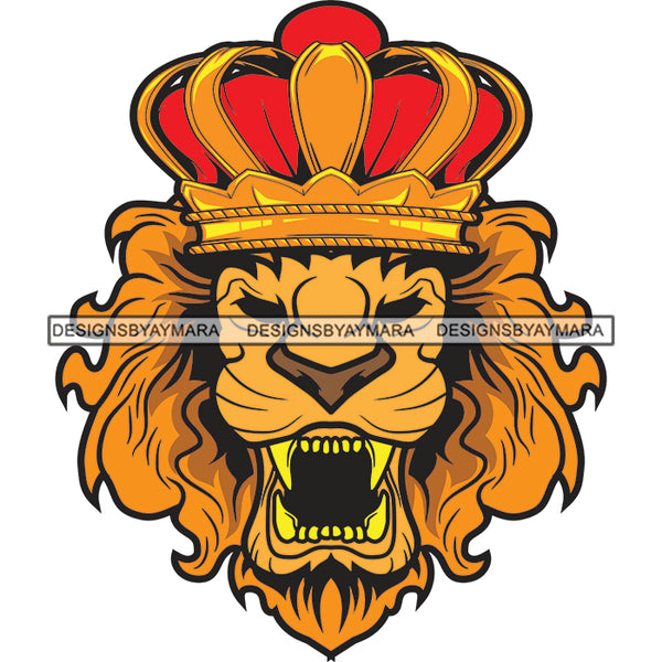 King Lion Head Gold Crown Growling Power Aggressive Animal Nature SVG PNG JPG Cut Files For Silhouette Cricut and More!