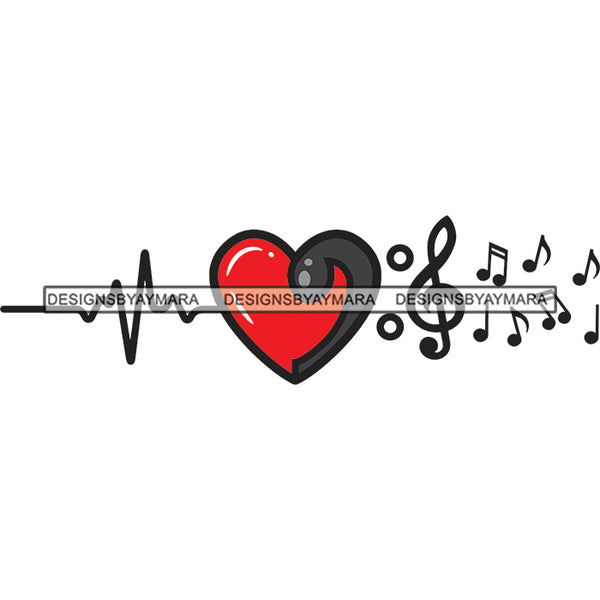 Heart Beats Love Music Notes Musical Classic Addiction Tattoo Ideas SVG PNG JPG Cut Files For Silhouette Cricut and More!