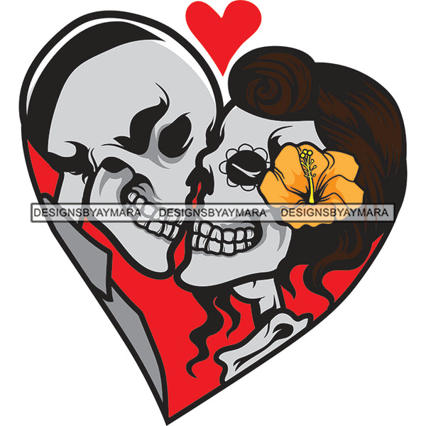Loving Couple Dead Death Skulls Skeleton Heart True Love Relationship Goals Soulmate Tattoos Ideas SVG PNG JPG Cut Files For Silhouette Cricut and More!