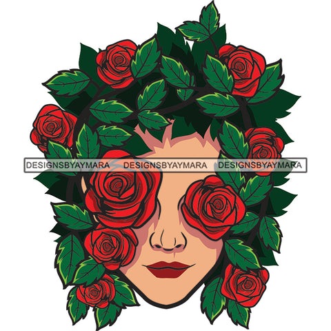 Woman Face Flowers Rosses Leaf Love SVG PNG JPG Cut Files For Silhouette Cricut and More!