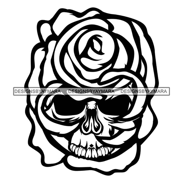 Roses Skull Head Skeleton Dead Death Tattoo Ideas SVG PNG JPG Cut Files For Silhouette Cricut and More!