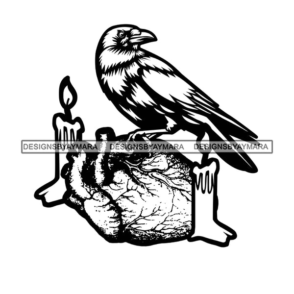 Raven Heart Dead Death Candles Dark Tattoo Ideas SVG PNG JPG Cut Files For Silhouette Cricut and More!