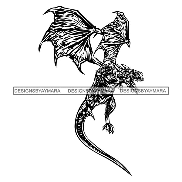 Scary Dragon Flying Fire SVG PNG JPG Cut Files For Silhouette Cricut and More!