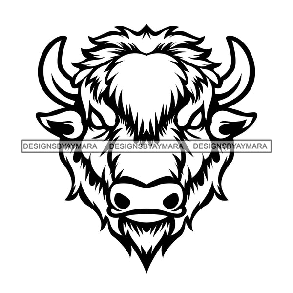 Bull Head Mammal Aggressive Animal Horns SVG PNG JPG Cut Files For Silhouette Cricut and More!