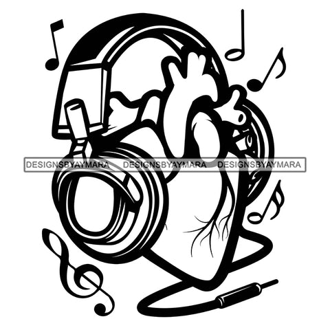 Heart Headphones Music Fan Lover Addiction Relax Music Notes DJ Plug SVG PNG JPG Cut Files For Silhouette Cricut and More!