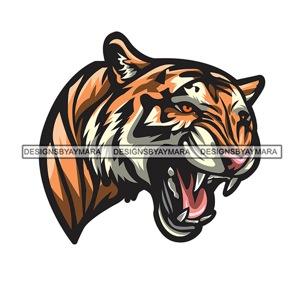 Tiger Bengal Head Growling Fear Power Danger Mammal Mascot Wildlife SVG PNG JPG Cut Files For Silhouette Cricut and More!