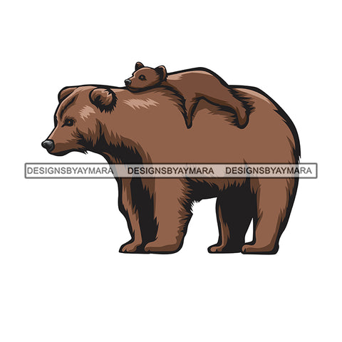 Mamma Bear Cub Baby Mammal Wildlife Animal Mom Protection Love SVG PNG JPG Cut Files For Silhouette Cricut and More!
