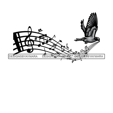 Bird Music Notes Love Classic Tattoo Ideas SVG PNG JPG Cut Files For Silhouette Cricut and More!