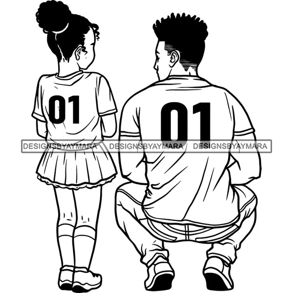 Happy Father's Day Dad Daughter My Hero Love Family Together Sports Jersey B/W SVG JPG PNG Vector Clipart Cricut Silhouette Cut Cutting