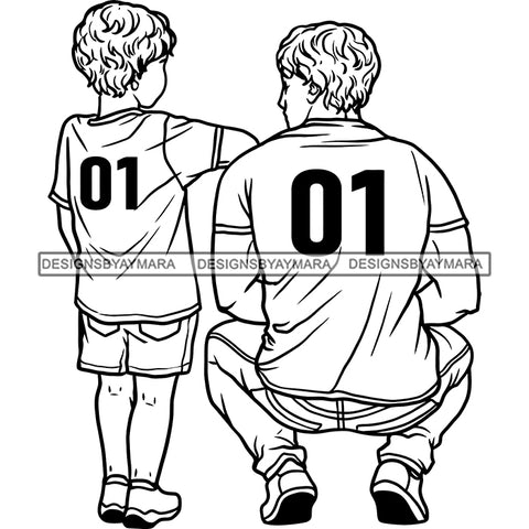 Happy Father's Day Dad Son My Hero Loving Family Together Sports Jersey B/W SVG JPG PNG Vector Clipart Cricut Silhouette Cut Cutting