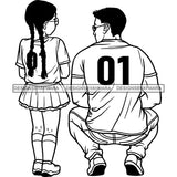 Happy Father's Day Dad Daughter My Hero Loving Caring Family Sports Jersey B/W SVG JPG PNG Vector Clipart Cricut Silhouette Cut Cutting