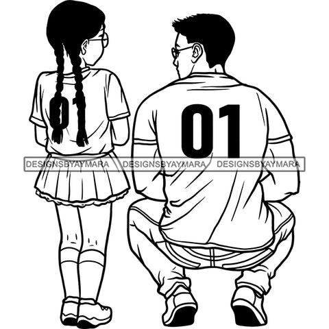 Happy Father's Day Dad Daughter My Hero Loving Caring Family Sports Jersey B/W SVG JPG PNG Vector Clipart Cricut Silhouette Cut Cutting