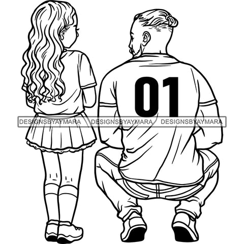 Happy Father's Day Dad Daughter My Hero Parenting Together Sports Jersey B/W SVG JPG PNG Vector Clipart Cricut Silhouette Cut Cutting