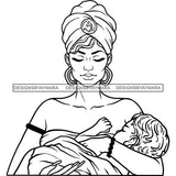 Goddess Mother Sleeping Baby True Love Peace Turban Earrings Motherhood B/W SVG JPG PNG Vector Clipart Cricut Silhouette Cut Cuttingn