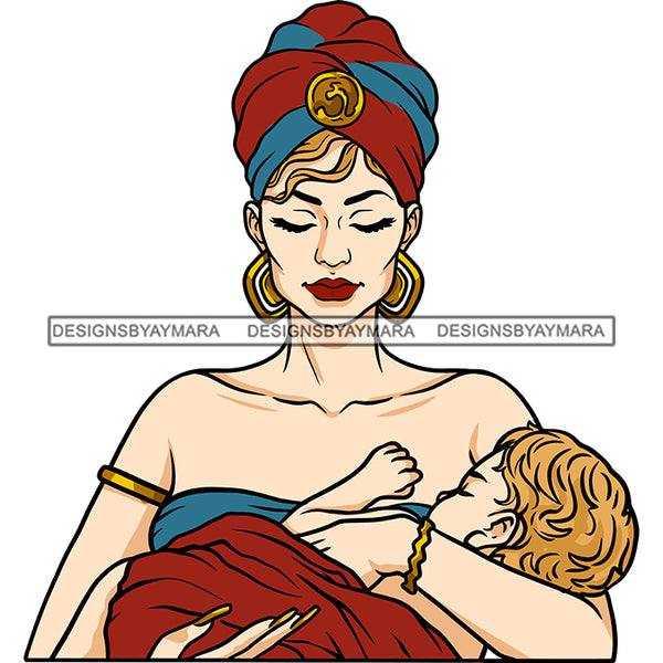 Goddess White Mother Sleeping Baby True Love Peace Turban Earrings Motherhood SVG JPG PNG Vector Clipart Cricut Silhouette Cut Cuttingn