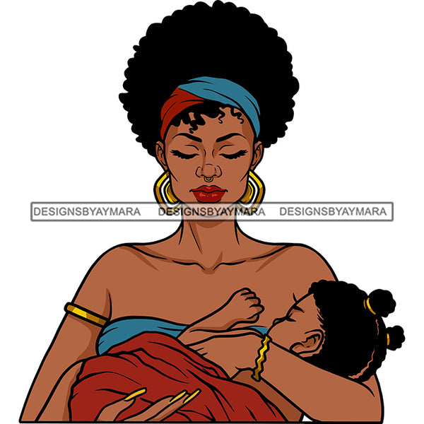 Goddess Afro Mother Sleeping Baby True Love Care Headwrap Earrings Motherhood SVG JPG PNG Vector Clipart Cricut Silhouette Cut Cuttingn