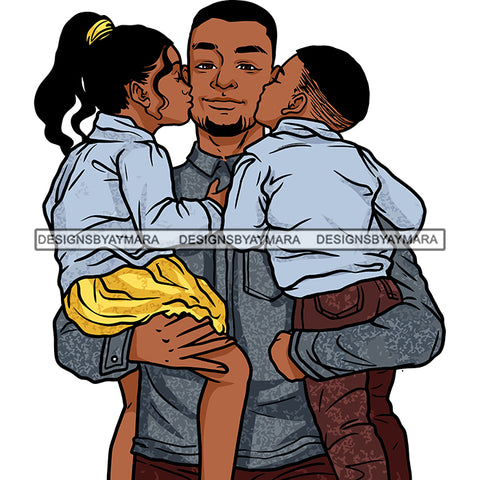 Afro Father Daughter Son Kissing Dad Family Together Loving Caring Parenthood SVG JPG PNG Vector Clipart Cricut Silhouette Cut Cutting