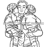 Father Sons Kissing Dad Happy Memories Family Together Loving Caring Parenthood B/W SVG JPG PNG Vector Clipart Cricut Silhouette Cut Cutting